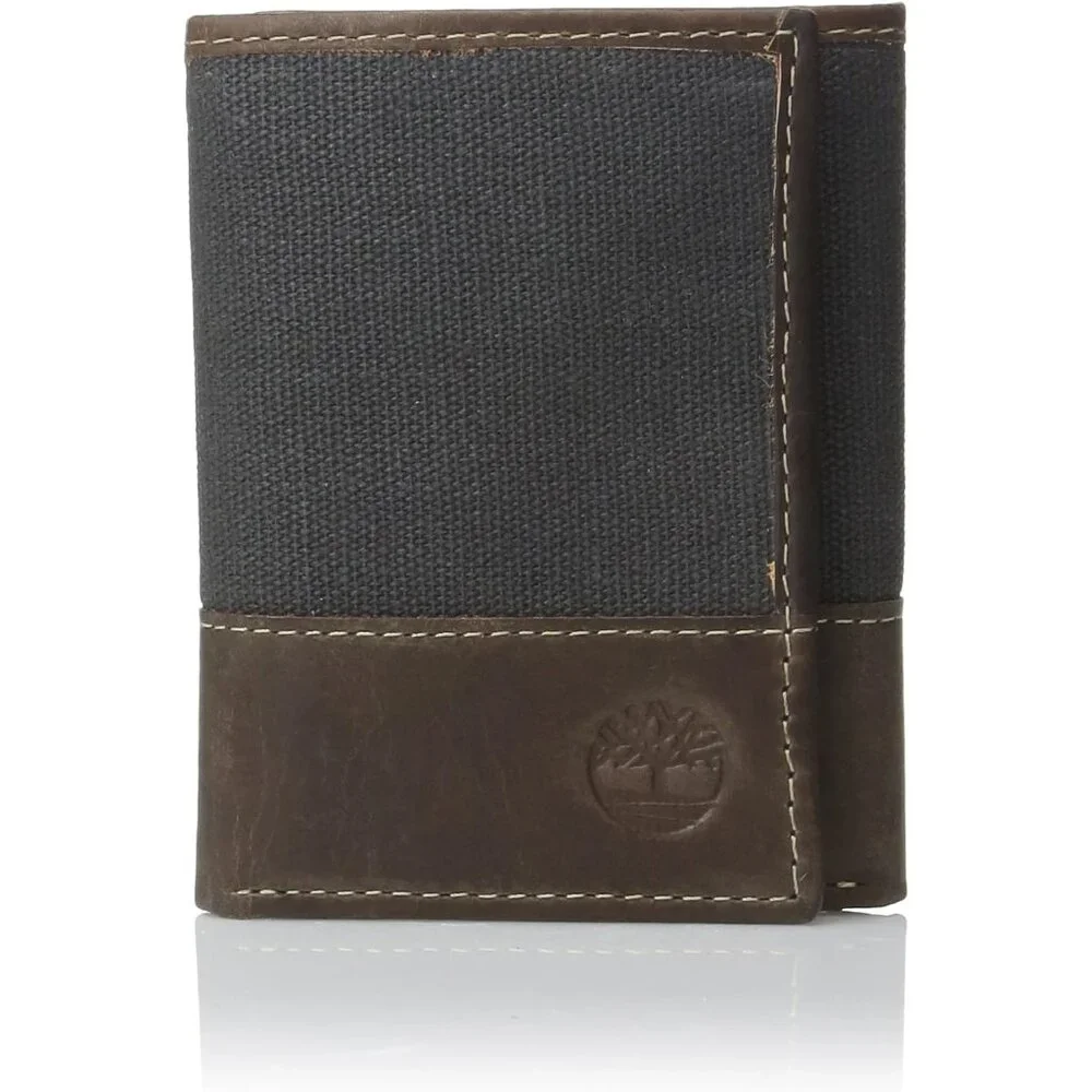 Timberland Men's Canvas & Leather Trifold Wallet, Blue, One Size
